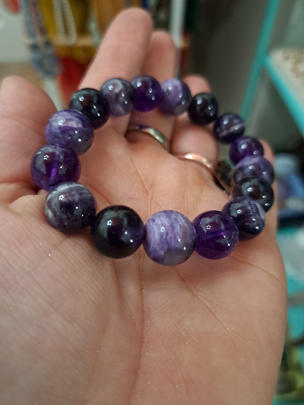 Amethyst Chunky Beaded Stretch Bracelet – Natural Purple Stone